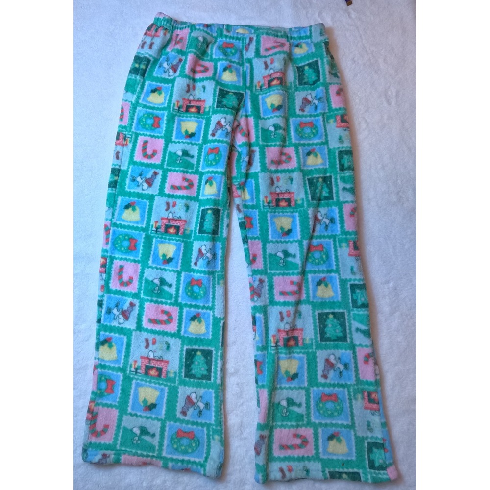 Peanuts Snoopy Christmas Fleece Pajama Pants XL Green Holiday Sleepwear